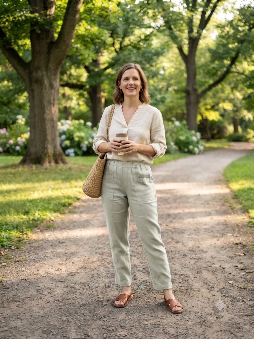 100 % Linen Cynthia Rowley Sage Pull-On Cropped Pants